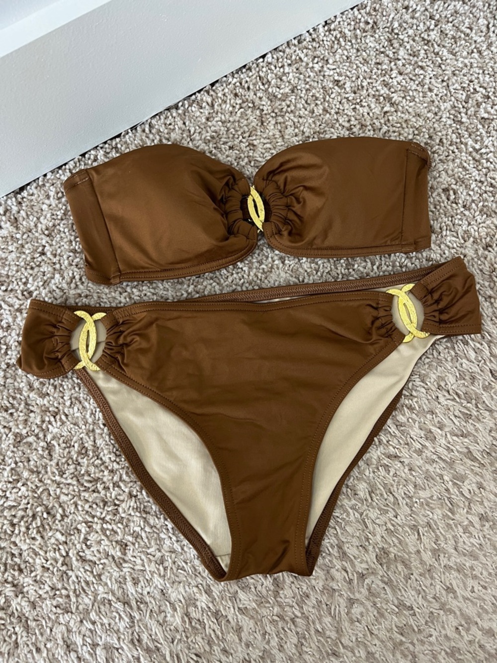 Victoria's Secret Chocolate Brown Bikini with Gold Hardware - Size S / M
